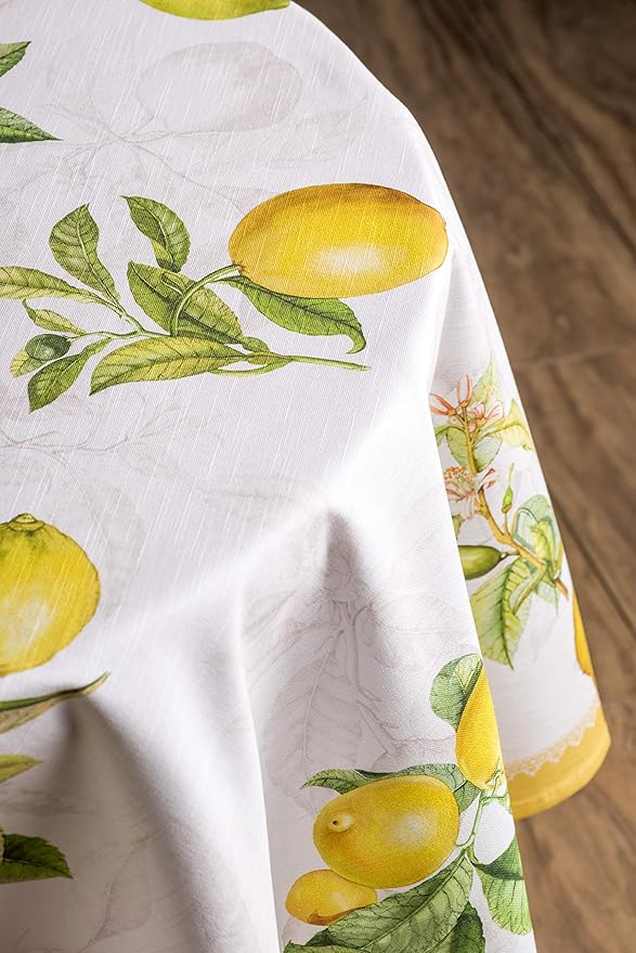 Maison d' Hermine Table Cloth Round Table 100% Cotton 63 Inches Tablecloth Reusable Decorative Everyday Use for Dining Room, Farmhouse, Home, Party, Festive & Wedding Spring Summer - Limoncello