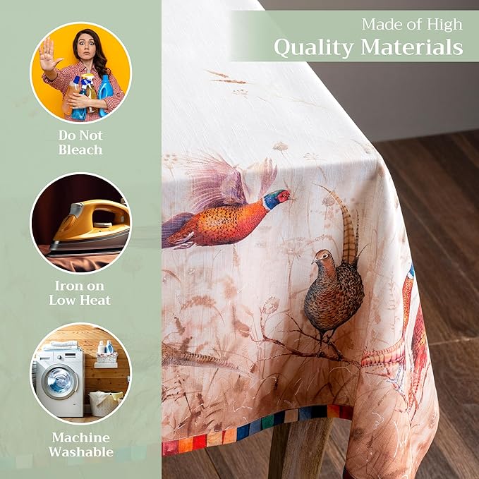 Maison d' Hermine Table Cloth Square Table 100% Cotton 60 x 60 Inches Fall Tablecloth Reusable Everyday Use for Thanksgiving Christmas Decorations Dining Farmhouse Party (Faisan D'Automne)
