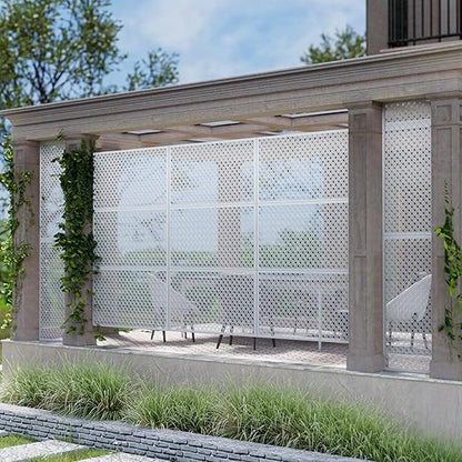 Casaphoria Metal Privacy Screen Outdoor, 72" H x 47" W Freestanding Decorative Privacy Screen for Patio Deck Balcony Garden with Stable Base, White-Jason