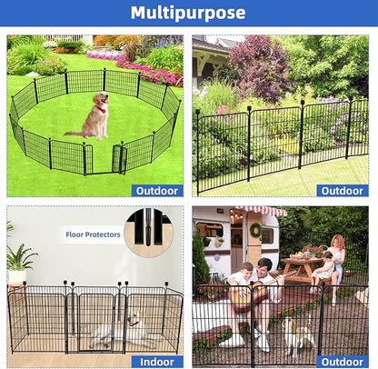 ADAVIN 32 in(H) Garden Fences and Borders,1 Gate+7 Panels Dog Fence Outdoor for Yard, Heavy Duty Iron Metal Animal Barrier Fence, Portable Fence, Flower Garden Fencing,Total 17.7 Ft(L), Black
