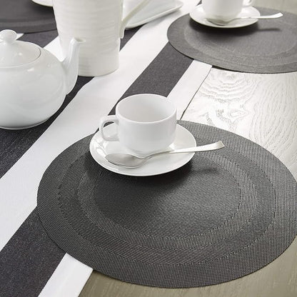 DII PVC Tabletop Collection Woven Indoor/Outdoor, Round Placemat Set, 13.75", Black, 6 Piece