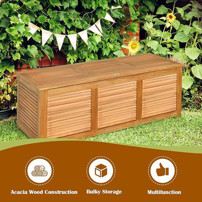 HAPPYGRILL 46 Gallon Acacia Wood Deck Box, Outdoor Storage Box Garden Tools Box Container for Patio Garden Garage