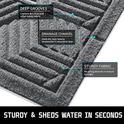Yimobra Door Mats Outdoor 29.5x17, All-Season Waterproof Outdoor Mats for Front Door Entrance with Drainage Holes, Heavy Duty Non-Slip Doormat for Garage Patio Entryway Indoor, Black Gray