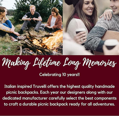 Truvelli Picnic Backpack for 2 with Blanket – 12-in-1 Insulated Picnic Basket Backpack Set with‬ Wine Holder, Cutlery & Cheese Board – Luxury Picnic Back Pack for Couples, Outdoor‬ Adventures, Blue