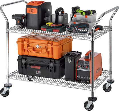 Finnhomy 2-Tier Commercial Grade Rolling Cart, Heavy Duty Utility Cart, Carts with Wheels and Handles, Kitchen Carts on Wheels, Metal Cart with 600 lbs Capacity, Shelf Size 24" D x 40" W, NSF