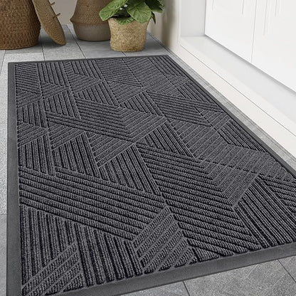 Smiry Front Door Mat Outside Entrance, Heavy Duty Sturdy Natural Rubber Doormat, Trap Dirt and Moisture, Easy Clean Low Profile Mats for Indoor Outdoor Entry, Irregular Triangle (71x24, Medium Grey)