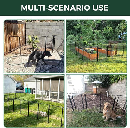 FXW Garden Fence Outdoor for The Yard – 24in(H) x 3.8ft(L) Heavy Duty Metal Animal Barrier for Dog and Rabbit, Decorative Dog Fence, 2 Panels, Black