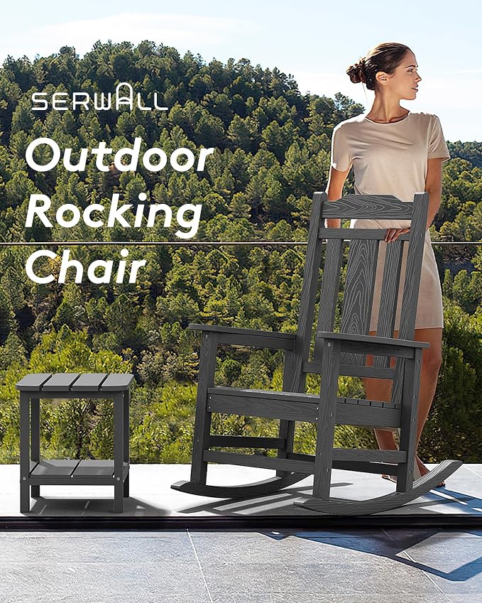 SERWALL HDPE Oversized Outdoor Rocking Chairs Set of 2, Patio Rocker, All - Image 8