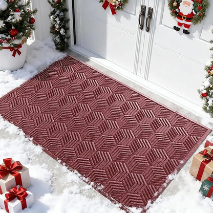 Yimobra Extra Large Door Mat 60x32, All-Season Waterproof Outdoor Mats for Front Door Entrance with Drainage Holes, Heavy Duty Non-Slip Doormat for Garage Patio Entryway Indoor, Red