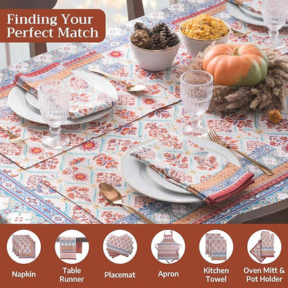 Maison d' Hermine Table Cloth Rectangle Table 100% Cotton 60 x 108 Inches Fall Tablecloth Reusable Everyday Use for Thanksgiving Christmas Decorations Dining Farmhouse Party (Romane)
