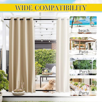 NICETOWN Outdoor Curtains for Balcony Waterproof W46xL63 Biscotti Beige | - Image 7