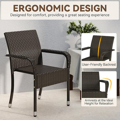 Yaheetech Set of 2 Stackable Outdoor Rattan Dining Chairs, All-Weather Armchair - Image 8