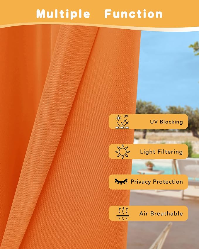 Outdoor Curtains for Patio Waterproof 4 Pcs 54x95 Inch Mecca Orange | Poolside - Image 3