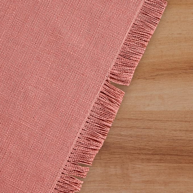 Solino Home Linen Fringe Table Runner 108 Inches Long - 100% Pure Linen Dusty Rose Table Runner 14 x 108 Inch for Valentines, Spring, Easter