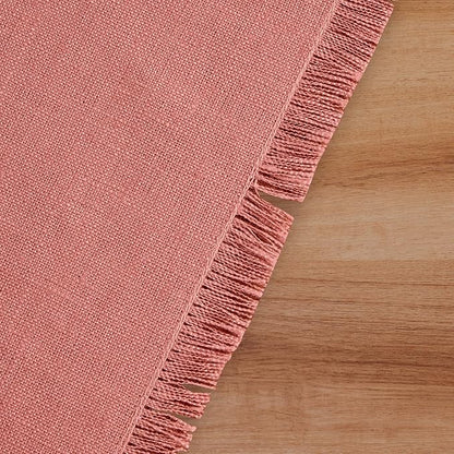 Solino Home Fringe Linen Table Runner 72 Inches Long - 100% Pure Linen Dusty Rose Dining Table Runner 14 x 72 Inch for Valentines, Spring, Easter