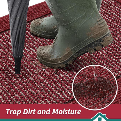 BEQHAUSE Indoor Door Mat 32" x 48", Dirt Trapper Door Mats Non-Slip Entryway Rugs Washable, Resist Dirt Absorbent Welcome Mat, Low Profile Floor Mats for Front Back Door and Entryway, Red
