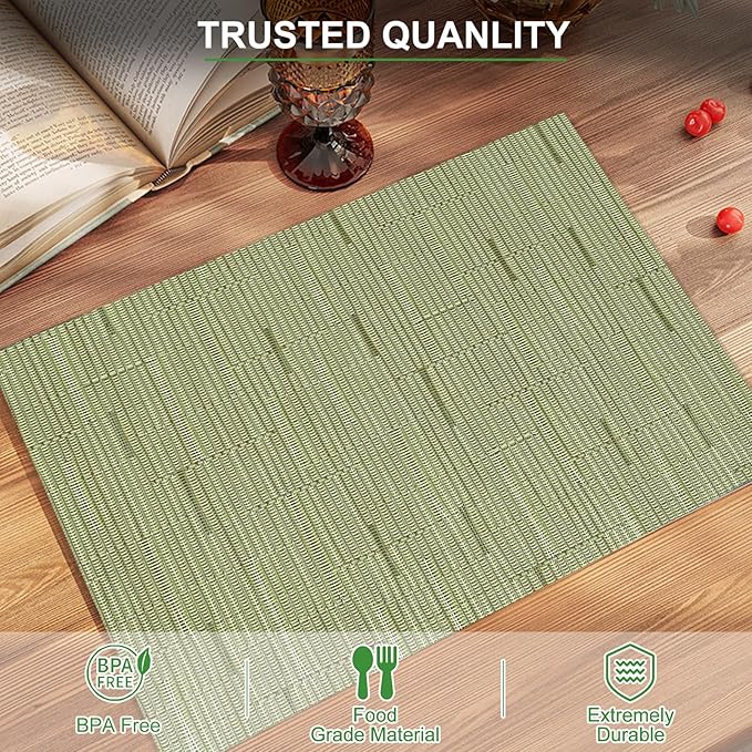 BETEAM Placemats Set of 4, Woven Vinyl Placemat for Dining Table Washable Wipeable Kitchen Place Mats Durable Indoor Outdoor Table Mats