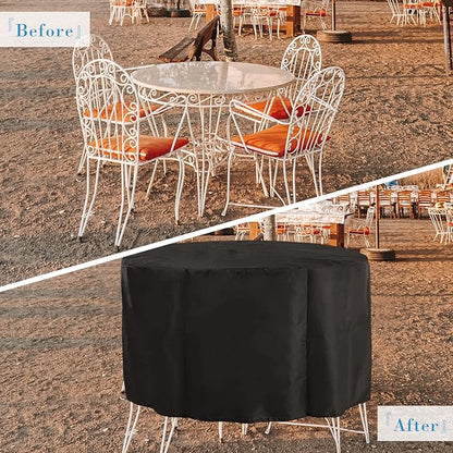 Kingling Patio Furniture Covers Waterproof, Round Patio Table Cover 72 inch Heavy Duty Outdoor Table Cover for Dining & Coffee Table Chair Set, Firepit Table All Weather Resistant--72''D x43''H(Black)