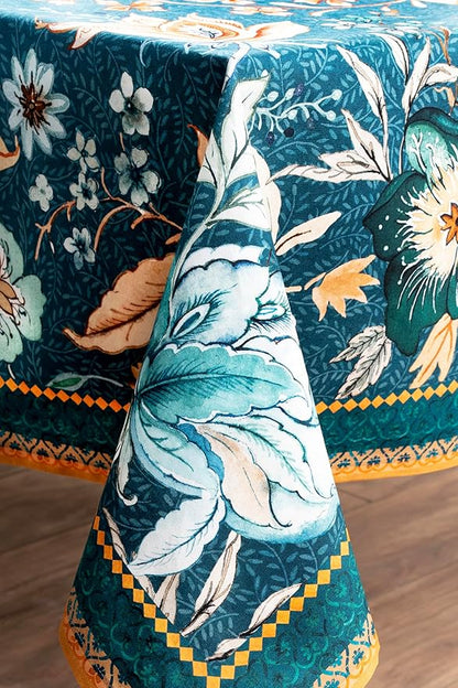 Maison d' Hermine Table Cloth Rectangle Table 100% Cotton 60 x 90 Inches Fall Tablecloth Reusable Everyday Use for Thanksgiving Christmas Decorations Dining Farmhouse Party (Luxury Loft - Dark Teal)