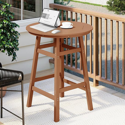 Costaelm Patio Bistro Table, 42" Counter Height Round Patio Cocktail Bar Table with Umbrella Hole, Outdoor Bistro Dining Pub Table for Front Porch Deck Backyard Garden, Teak