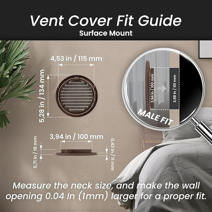 Repa Market 4 Inch (Opening) Brown Round Air Vent Cover - Pack of 10 Plastic Fresh Air Intake Vent - Grill Cover with Nylon Mesh Screen - Wall or Ceiling HVAC Return Air Register - Modern Soffit Vents