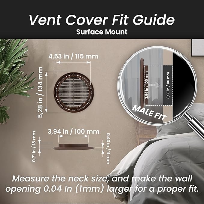 Repa Market 4 Inch (Opening) Brown Round Air Vent Cover - Pack of 2 Plastic Fresh Air Intake Vent - Grill Cover with Nylon Mesh Screen - Wall or Ceiling HVAC Return Air Register - Modern Soffit Vents