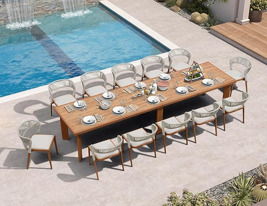 PURPLE LEAF 13 Pieces Large Outdoor Dining Set Patio Table and Chairs Set Aluminum Rattan Wicker Patio Furniture Set for Lawn Porch Deck Brown