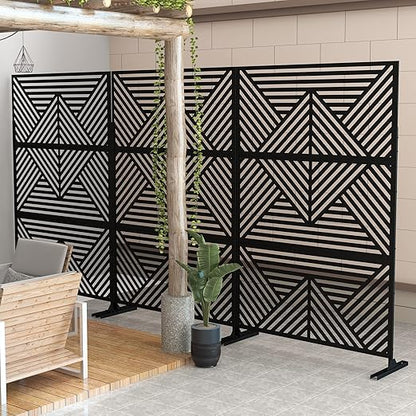 Casaphoria 72" H x 47" W Metal Outdoor Privacy Screen, Freestanding Decorative Divider for Patio, Deck, Balcony, and Garden with Stable Base, Black Zodiac
