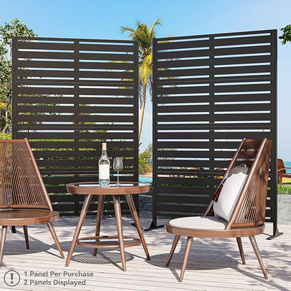 Modern Shade Metal Privacy Screen Outdoor 72" H x 48" W, Stable & Durable Privacy Fence Panels for Instant Privacy & Space Division, Freestanding Decorative Patio Screens for Outdoor, Black (1 Panel)
