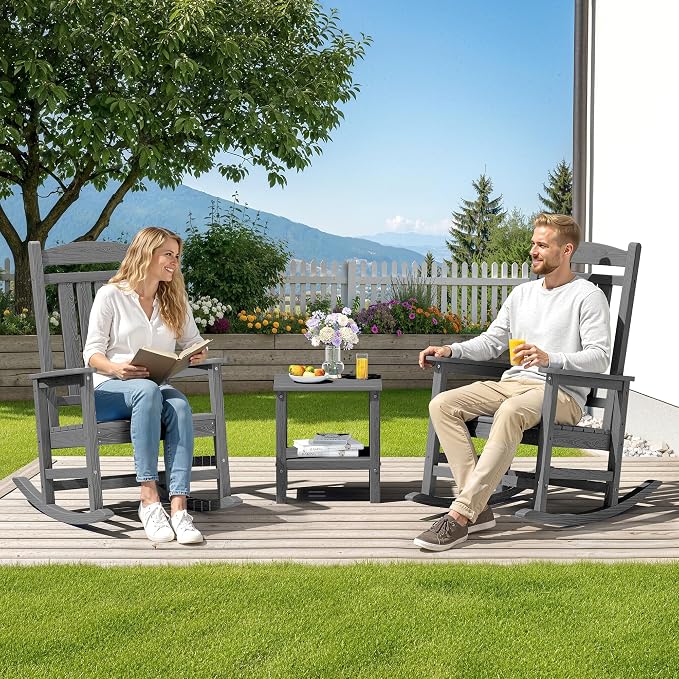 SERWALL Outdoor Rocking Chair Set of 6, Oversized Patio Rocking Chair, Porch - Image 9