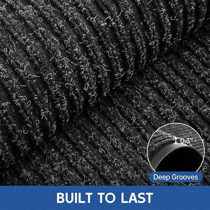 Front Door Mat, 6' x 4' Heavy Duty Indoor Outdoor Door Mat Entrance, Commercial Welcome Mats, Stain and Fade Resistant, Durable Rubber Backing, Low Profile Entry Mat for Patio, Black Stripe