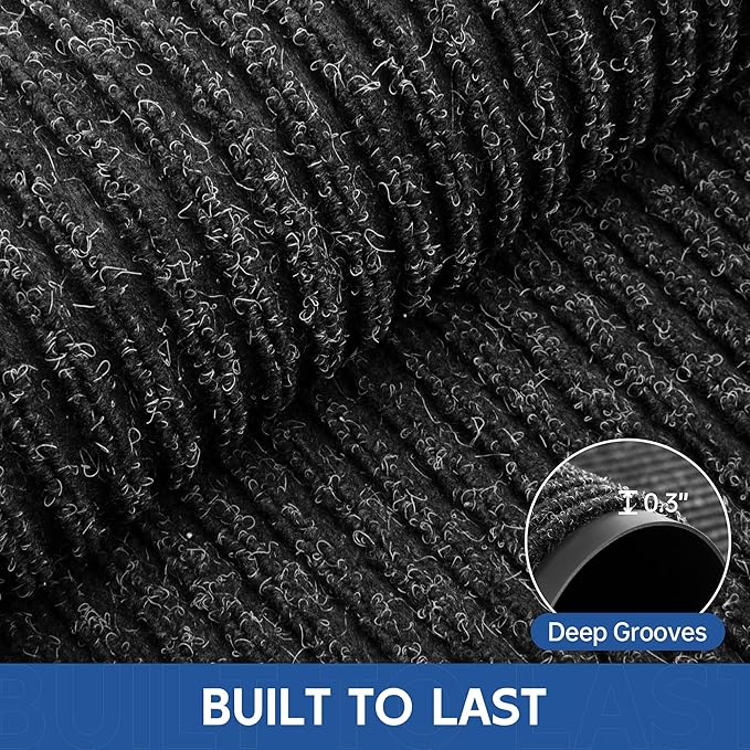 Front Door Mat, 5' x 3' Heavy Duty Indoor Outdoor Door Mat Entrance, Commercial Welcome Mats, Stain and Fade Resistant, Durable Rubber Backing, Low Profile Entry Mat for Patio, Black Stripe