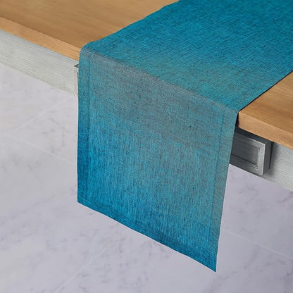 Solino Home Linen Table Runner 120 Inches Long - Athena, 100% Pure Linen Chambray Teal 14 x 120 Inch Table Runner for Dining, Spring, Easter, St Patricks Day