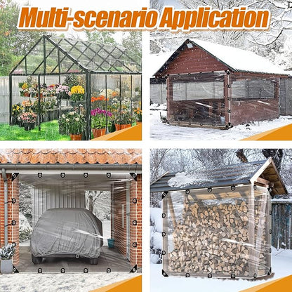6x8ft Anti-Tear Clear Tarp Waterproof for Patio Winterizing - 2pcs Windproof Poly Tarpaulin, Heavy Duty Transparent Enclosure with Grommets for Covering Chicken Coops Greenhouse Garden Plants