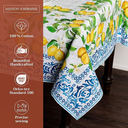 Maison d' Hermine Table Cloth Rectangle Table 100% Cotton 70 x 120 Inches Tablecloth Reusable Decorative Everyday Use for Dining Room, Farmhouse, Home, Party, Festive & Wedding Spring Summer - Cedrat