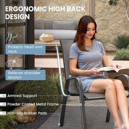 Patio Dining Chairs Set of 4, Stackable Dining Chairs High Back, Breathable - Image 7