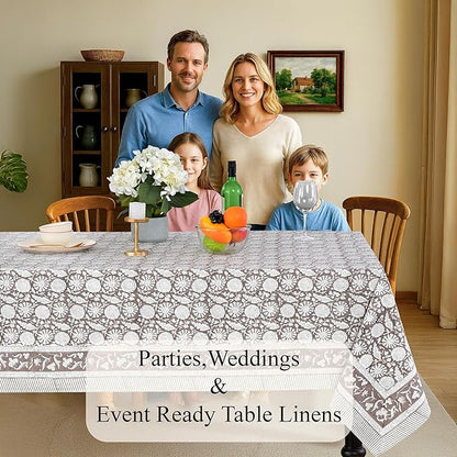 CPC Rustic Brown Tablecloth 100% Cotton 80x120 Inch Indian Block Print Rectangle Table Cover, Table Cloth for Gifting in Weddings, Halloween, Fall, Christmas, Thanksgiving