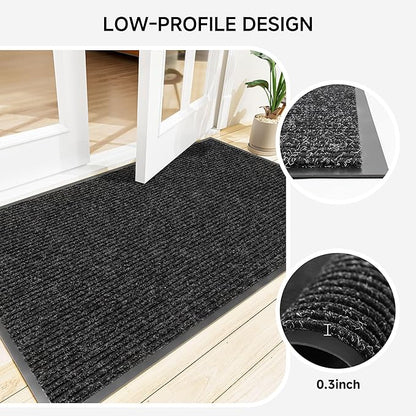 Front Door Mat, Heavy Duty Indoor Outdoor Doormat for Entryway, 48" x 24" Low Profile Outdoor Mats for Home Entrance, Stain and Fade Resistant Welcome Mat for High Traffic Area, Black