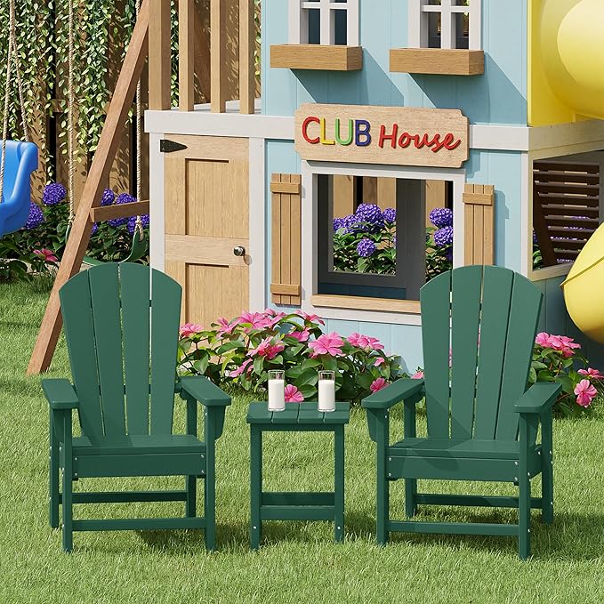 Costaelm Kids Outdoor Side Table, Small Patio HDPE Adirondack Square Table, Porch End Table for Outside Pool Garden, Dark Green
