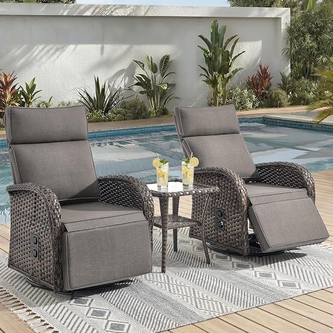 3 Pieces Zero Gravity Patio Swivel Recliner Chairs Set of 2 by JelwalyPatioFurnitureSet