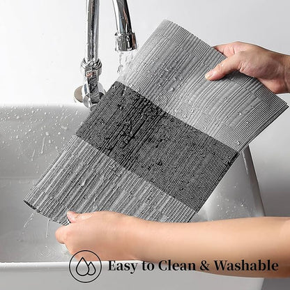 Leetaltree Grey with White Striped Placemats Set of 4 - Heat Resistant Non-Slip Place mats for Dining Table, Washable Durable PVC Vinyl Woven Table Mats（Grey Stripe, 4）