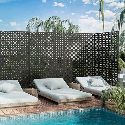 Casaphoria Metal Privacy Screen Outdoor, 72" H x 47" W Freestanding Decorative Privacy Screen for Patio Deck Balcony Garden with Stable Base, Daniel Black