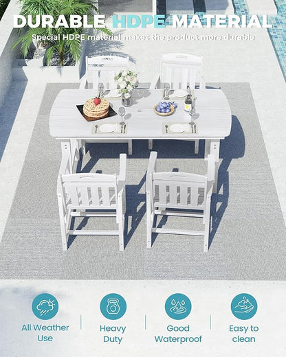Ciokea HDPE Outdoor Dining Set, 5-Piece Patio Table and Chairs Set with Umbrella Hole, All-Weather Patio Dining Sets for 4, Durable Patio Furniture for Backyard, Garden, Lawn & Poolside, White