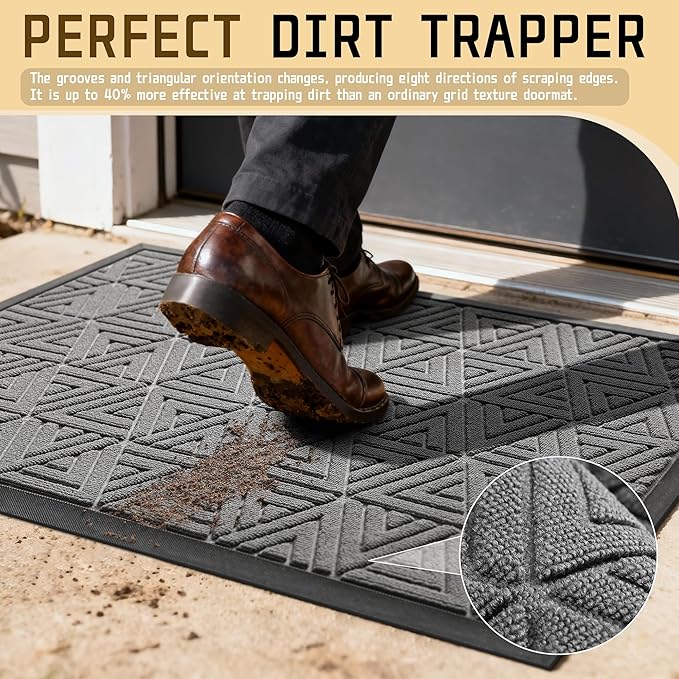 Yimobra Outdoor Mats for Front Door 29.5x17, Stops Mud & Dirt at Entrance, Fits Garage & Patio, All-Weather Waterproof Non Slip Outdoor Indoor Welcome Mat, Grey