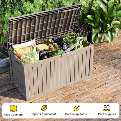 DRATO 180 Gallon Outdoor Storage Box, Large Waterproof Deck Box, Lockable Resin Storage Container with Reinforced Support for Patio Cushions, Garden Tools, UV-Resistant Outdoor Chest（Gray，180 Gallon）