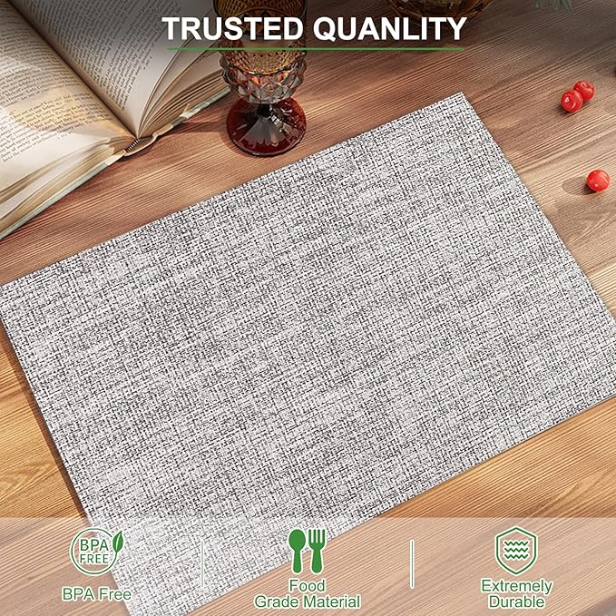 BETEAM Placemats Set of 8, Woven Vinyl Placemat for Dining Table Washable Wipeable Kitchen Place Mats Durable Indoor Outdoor Table Mats