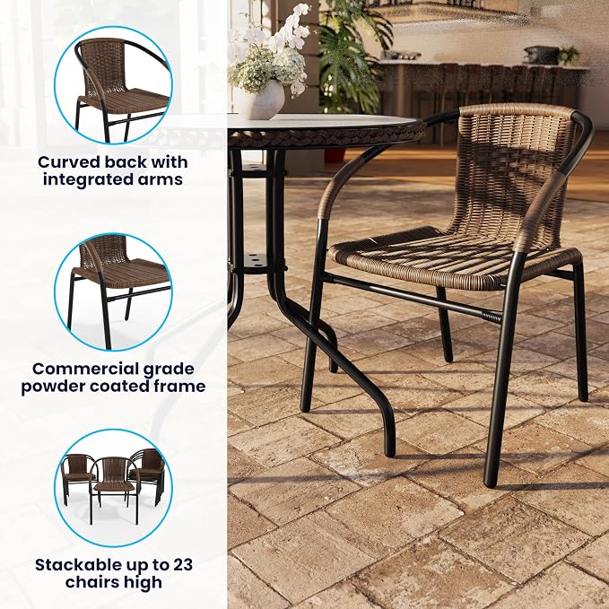 Flash Furniture Lila Medium Brown Rattan Indoor-Outdoor Restaurant Stack Chair - Image 4