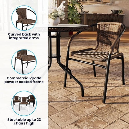 Flash Furniture Lila Medium Brown Rattan Indoor-Outdoor Restaurant Stack Chair - Image 4
