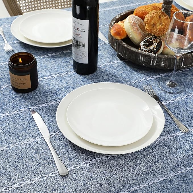 Chassic 60 x 104 inches Farmhouse Style Linen tablecloths, Wrinkle Resistant Washable Dining Room Table Cloths for 6 Foot Rectangle Tables - Blue