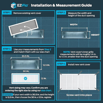 EZ-FLO 30 x 12 Inch (Duct Opening) Return Air Vent Cover for Wall or Ceiling, Solid Steel Return Air Grille, HVAC Vent Cover, White, 61648